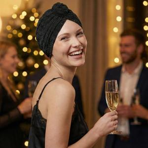 Turban Chimio Fêtes - Modèle Ella "Sur son 31" - Noir Pailleté & Bambou