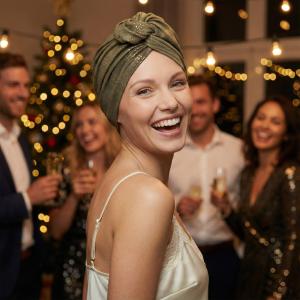 Turban Chimio Fêtes - Modèle Ella "Kaki Poussière d'Or" - Doublure Bambou