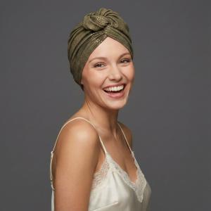 Turban Chimio F�tes - Mod�le Ella "Kaki Poussi�re d'Or" - Doublure Bambou