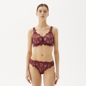 Soutien-gorge à poches en dentelle Chantilly bordeaux Megami